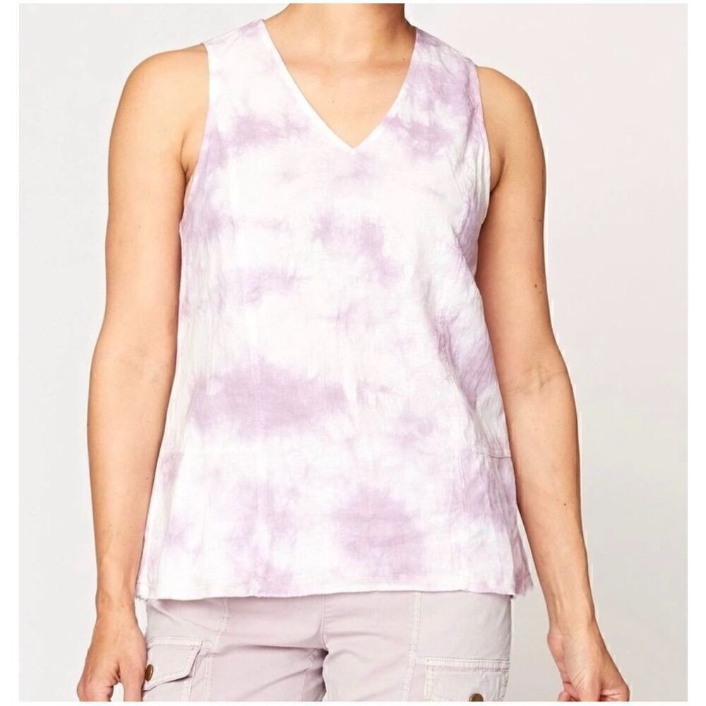 XCVI Women’s Linen Blend Dusty Purple White Tie Dye Sleeveless Tank and Cotton S